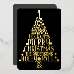 Carte De Vœux En Aluminium Joyeux Arbre de Noël Arbre de Parole Noir Or