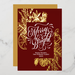 Carte De Vœux En Aluminium Joyeux et brillant épais Citrus Pine Bough Or