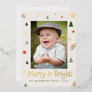 Carte De Vœux En Aluminium Joyeux et brillant Stars de pin de Noël Photo pers