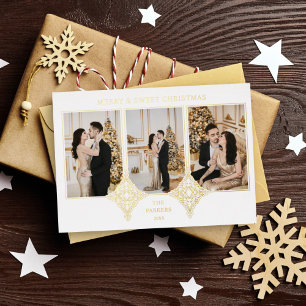 Carte De Vœux En Aluminium Joyeux et doux Noël Élégant 3 Photos Collage