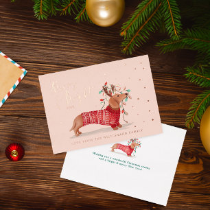 Carte De Vœux En Aluminium Joyeux et lumineux Chandail de Noël Dachshund Do