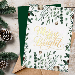 Carte De Vœux En Aluminium Joyeux Et Lumineux Script Élégant Magnolia Verdure