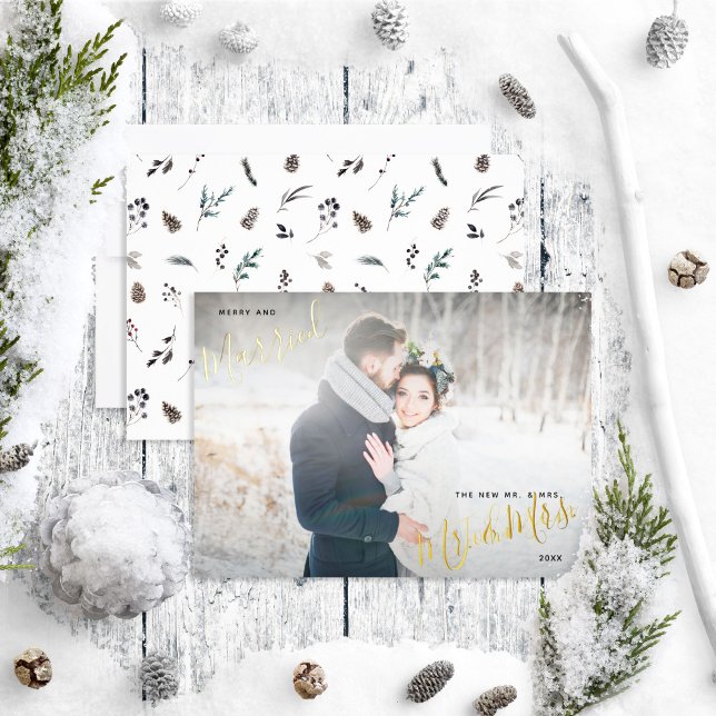 Carte De Vœux En Aluminium Joyeux et marié Pinecone d'hiver photo Mariage (Créateur téléchargé)