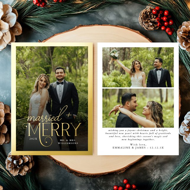 Carte De Vœux En Aluminium Joyeux et mariés Photo Nouveaux mariés Noël (Créateur téléchargé)
