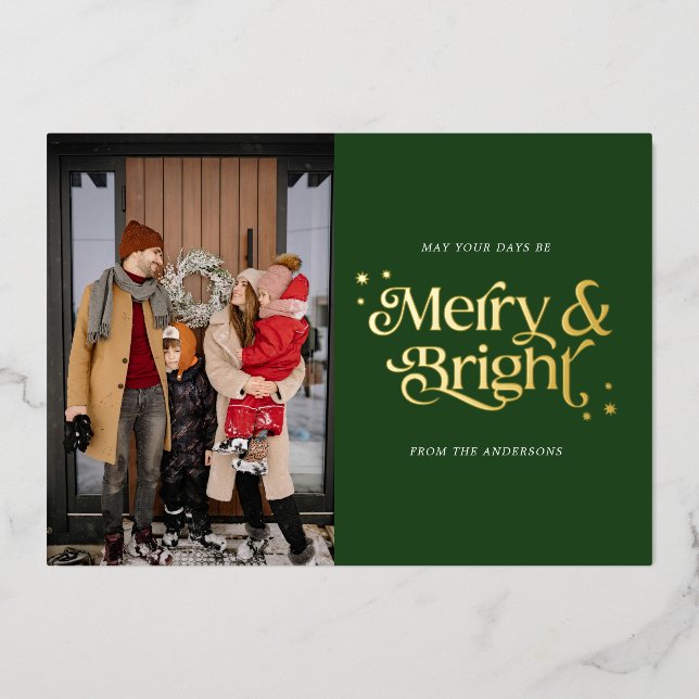 Carte De Vœux En Aluminium Joyeux et vert vif Photo de Noël (Recto)