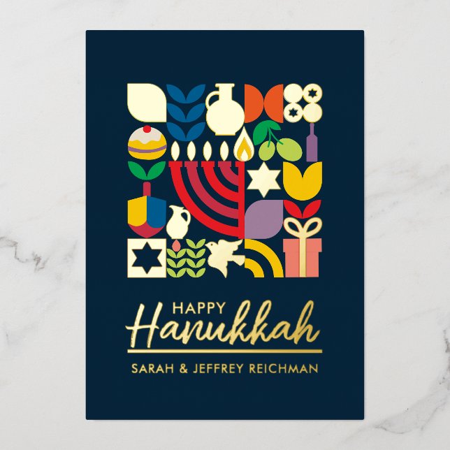 Carte De Vœux En Aluminium Joyeux Hanoukka / Chanukah Juif Salutation Foil (Recto)