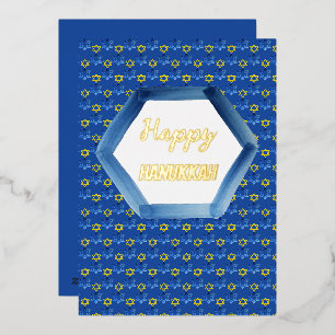 Carte De Vœux En Aluminium Joyeux Hanukkah Aquarelle Étoiles de David 