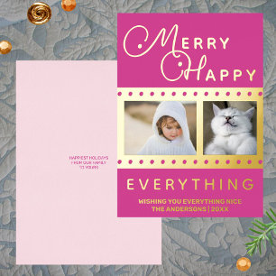 Carte De Vœux En Aluminium Joyeux Happy Chic 2 Photo Word Art Rose Or