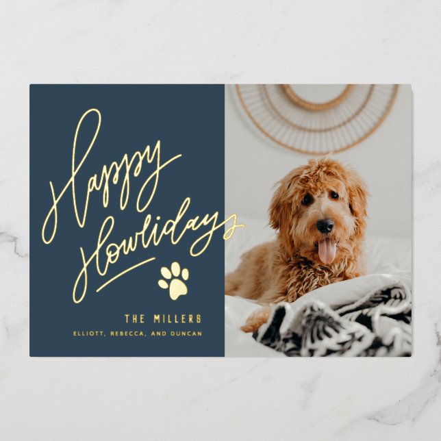 Carte De Vœux En Aluminium Joyeux Howlidays Pet Photo Christmas (Recto)