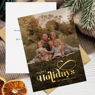 Carte De Vœux En Aluminium Joyeux Jours fériés Script Photo Christmas Gold