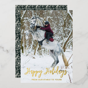Carte De Vœux En Aluminium Joyeux Joyeux Script photo équestre