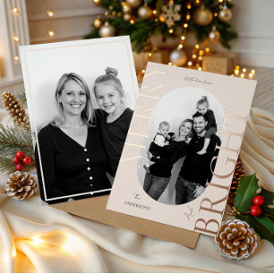 Carte De Vœux En Aluminium Joyeux & Lumineux Photo Moderne Élégante de Noël