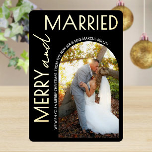 Carte De Vœux En Aluminium Joyeux Mariage Photo Noir Or Moderne