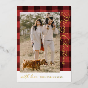 Carte De Vœux En Aluminium Joyeux Noël 1 Photo Plaid Gold