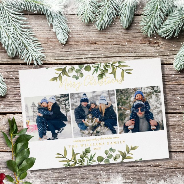 Carte De Vœux En Aluminium Joyeux Noël 3 Photo Vert Or (Créateur téléchargé)