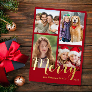 Carte De Vœux En Aluminium Joyeux Noël 4 Photo Rouge