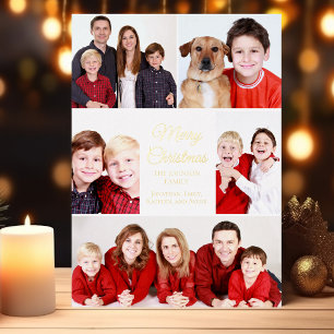 Carte De Vœux En Aluminium Joyeux Noël 5 Photo Collage Elegant Gold