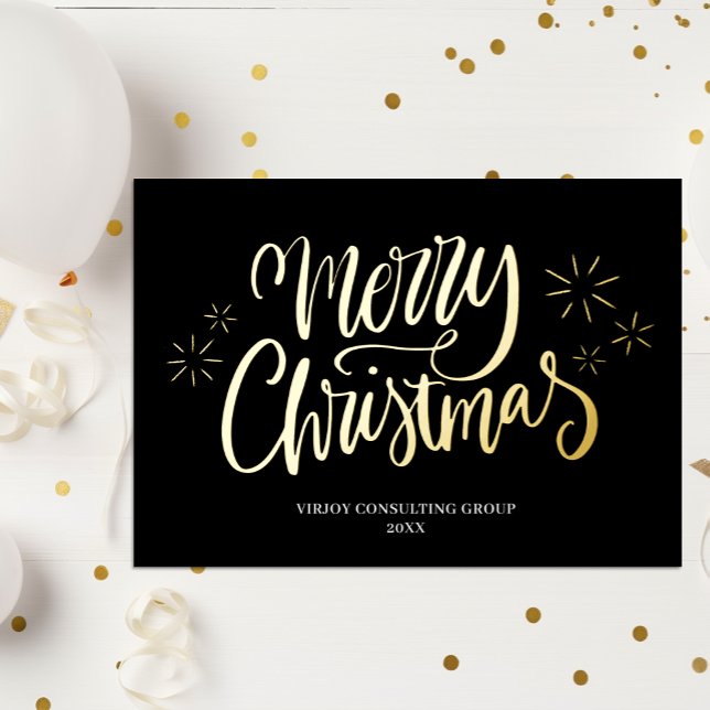 Carte De Vœux En Aluminium Joyeux Noël Black Gold Calligraphie Affaires (Créateur téléchargé)