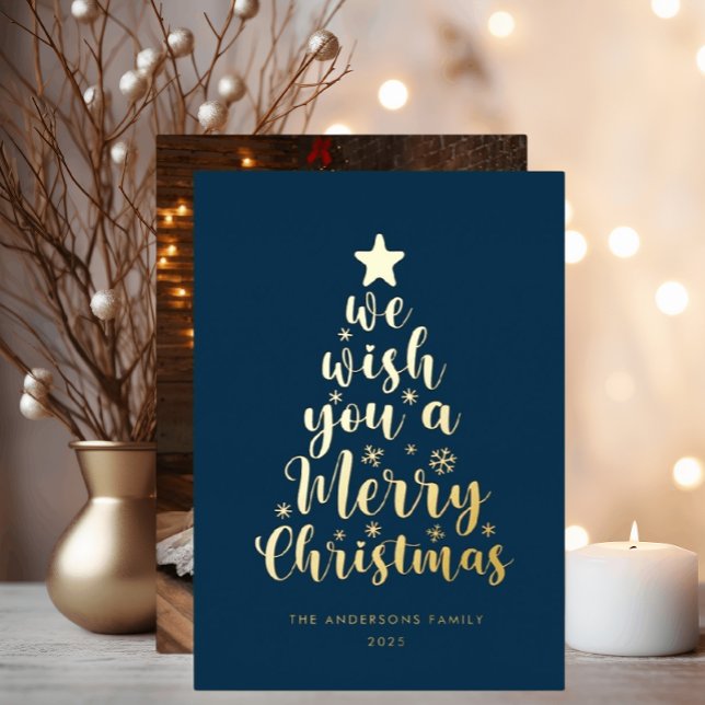Carte De Vœux En Aluminium Joyeux Noël bleu marine à script minimal (Créateur téléchargé)