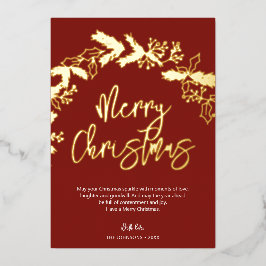 Carte De Vœux En Aluminium Joyeux Noël Brush Script Berry Feuilles Rouge