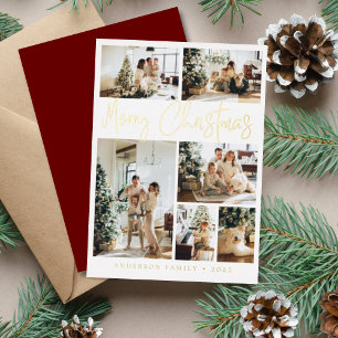 Carte De Vœux En Aluminium Joyeux Noël Calligraphie Photo Gold Foil Holida