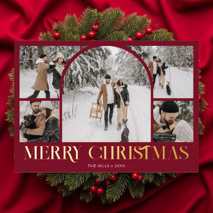 Carte De Vœux En Aluminium Joyeux Noël Collage de Photos d'Arche Vintage Roug