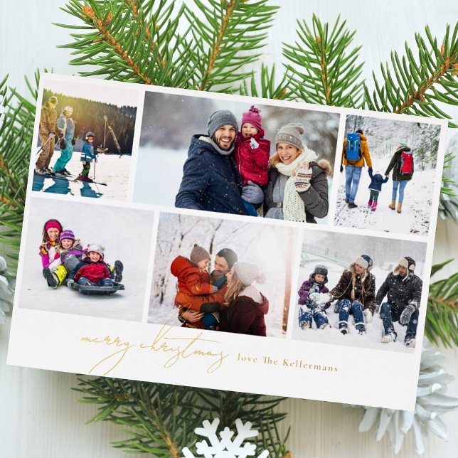 Carte De Vœux En Aluminium joyeux noël écrit élégant | 6 Collage photo (Créateur téléchargé)