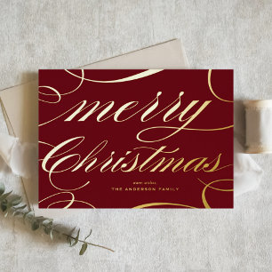 Carte De Vœux En Aluminium Joyeux Noël écriture Burgundy Élégante