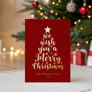 Carte De Vœux En Aluminium Joyeux Noël écriture élégante rouge or véritable f