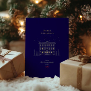 Carte De Vœux En Aluminium Joyeux Noël élégant Marine & Gold Chic