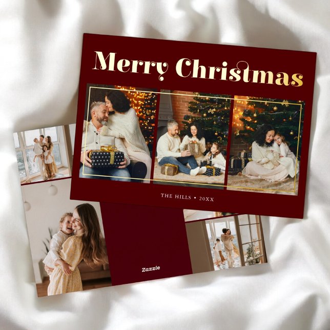 Carte De Vœux En Aluminium Joyeux Noël Elegant Photo Rouge (Créateur téléchargé)