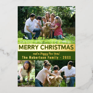Carte De Vœux En Aluminium Joyeux Noël en or vert Bonne année