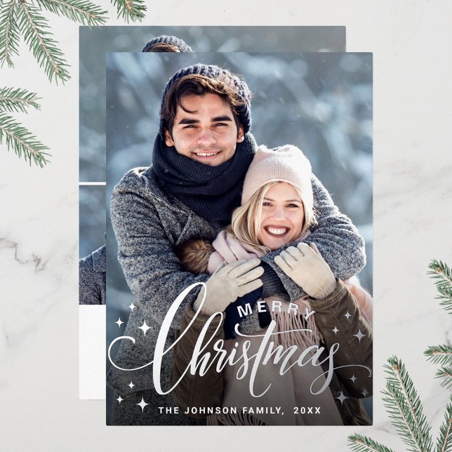 Carte De Vœux En Aluminium Joyeux Noël étincelant 4 PHOTOS Salutation Argent (Créateur téléchargé)