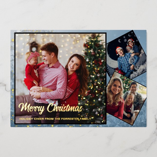 Carte De Vœux En Aluminium Joyeux Noël famille Collage photo (Recto)