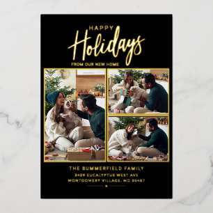 Carte De Vœux En Aluminium Joyeux Noël Famille Photo Collage Moving Gold