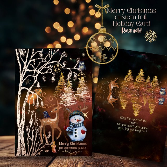 Carte De Vœux En Aluminium Joyeux Noël Forêt Enchantée (Merry Christmas Woodland Enchanted Forest Foil Holiday Card)