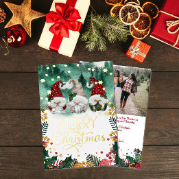 Carte De Vœux En Aluminium Joyeux Noël Gnomes Gold Stars Photo