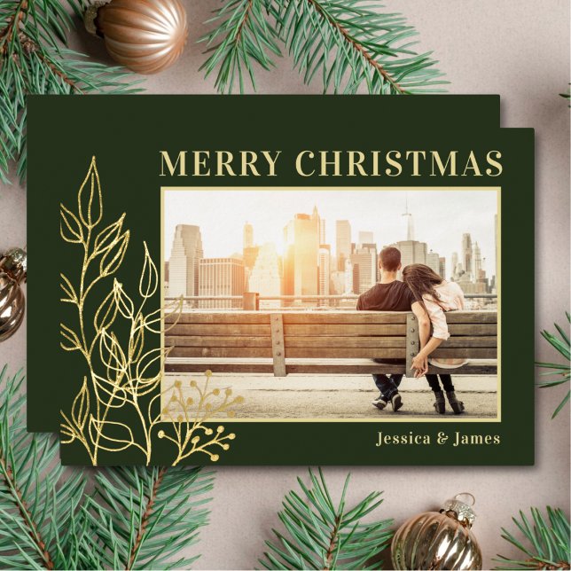 Carte De Vœux En Aluminium Joyeux Noël Gold Foliing Photo Green (Créateur téléchargé)