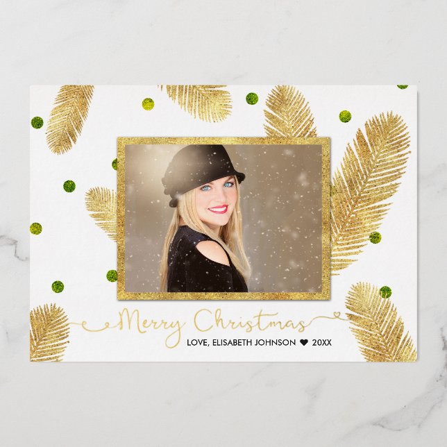 Carte De Vœux En Aluminium Joyeux Noël Gold Parties scintillant Script Photo (Recto)