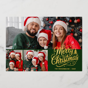Carte De Vœux En Aluminium Joyeux Noël Green Script 3 Photo de famille