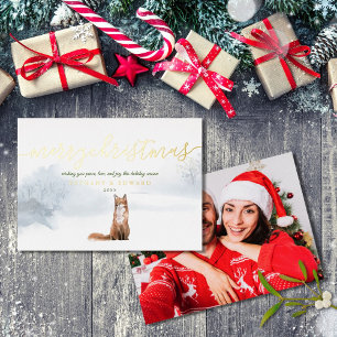 Carte De Vœux En Aluminium Joyeux Noël hiver Fox photo Gold