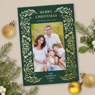 Carte De Vœux En Aluminium Joyeux Noël hiver verdure Photo Or