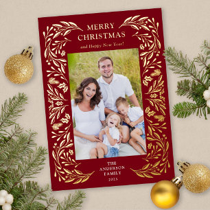Carte De Vœux En Aluminium Joyeux Noël hiver verdure Photo Or
