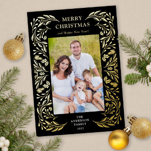 Carte De Vœux En Aluminium Joyeux Noël hiver verdure Photo Or