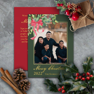 Carte De Vœux En Aluminium Joyeux Noël Holly et Berry Green Photo