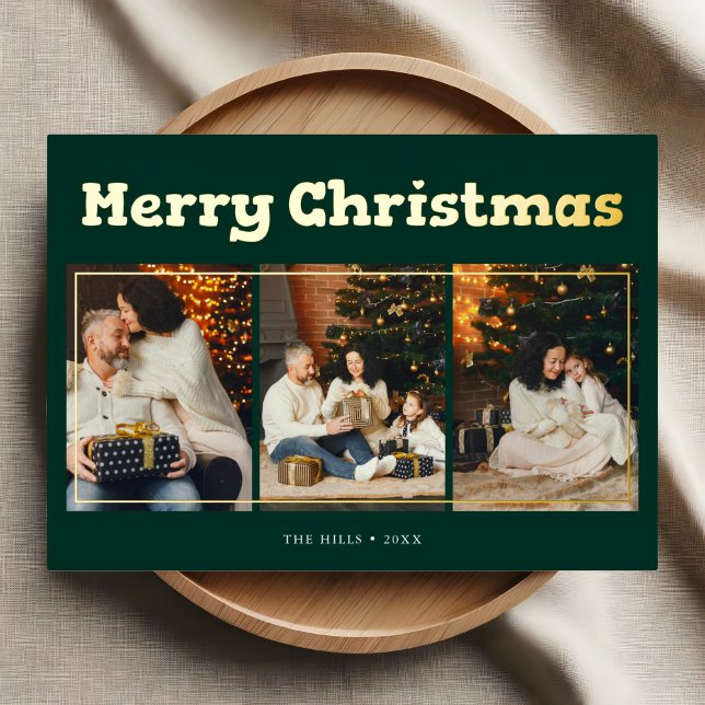 Carte De Vœux En Aluminium Joyeux Noël Jouer photo vert (Créateur téléchargé)