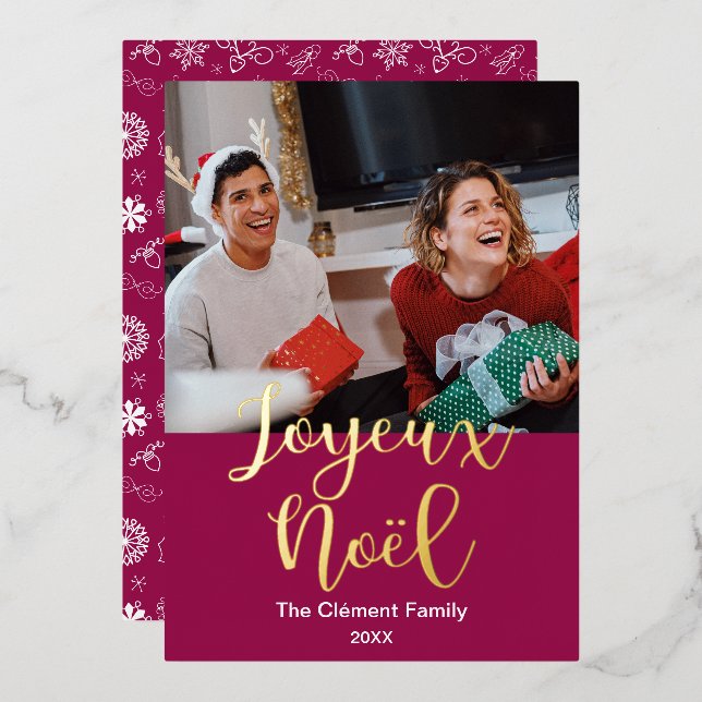 Carte De Vœux En Aluminium Joyeux Noël Joyeux Noël En Français, Élégant (Recto/Verso)