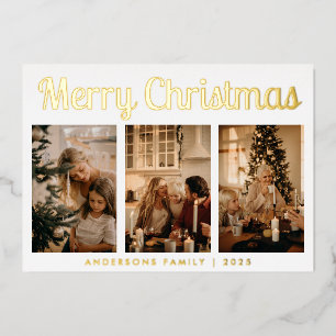 Carte De Vœux En Aluminium Joyeux Noël Mini Script Trois Photo
