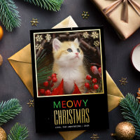 Joyeux Noël Minou Photo de chat mignon & Flocons d