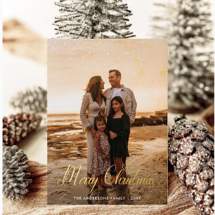 Carte De Vœux En Aluminium Joyeux Noël moderne Famille Photo plaid Tartan